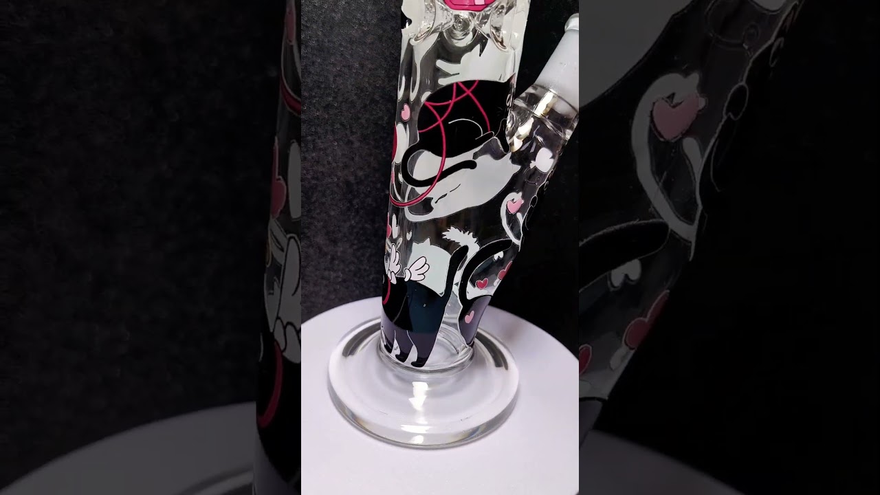 10″ Cute Black Cat Glass Straight Tube Bong