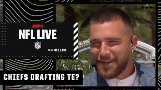 Travis Kelce gets the news Chiefs could be targeting a TE in the NFL Draft 😂 | NFL Draft