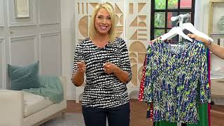 Susan Graver Printed Liquid Knit V-neck 3/4 Sleeve Top on QVC
