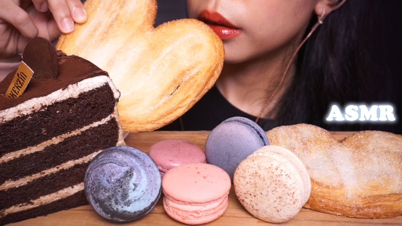 ASMR Big Slice of Coffee CAKE & (Failed) MACARON & Palmier Pastry | Eating Sounds