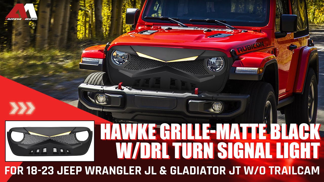 Решетка радиатора American Modified Hawke с дневными ходовыми огнями для установки на Jeep Wrangl...