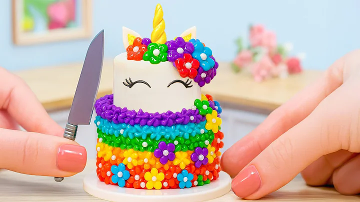 🦄 Mini Magical Rainbow Cake Recipe🌈Colorful Miniature Rainbow Unicorn Cake Decoration | Lotus Cakes