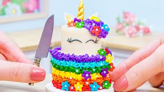 Magical Rainbow Cake  Colorful Miniature Rainbow Unicorn Cake Decoration | Tiny Cakes Recipe