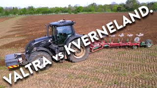 4Kᵁᴴᴰ April 2024: Foskett Farm's Valtra S394 tractor and Kverneland LO85 7 furrow plough in Suffolk