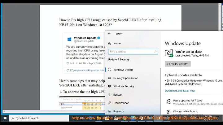 Fix high CPU usage caused by SeachUI.EXE after installing KB4512941 on Windows 10 1903