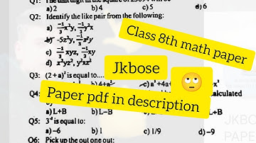 class 8th mathematics paper 2024 || pervious year paper class 8th mathematics jkbose