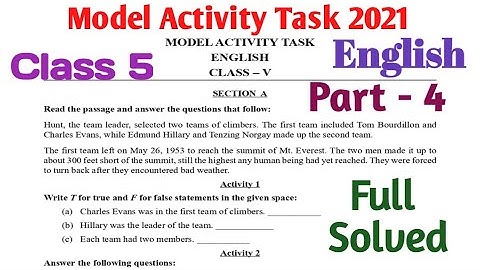 Model Activity Task Class 5 English Part 4 || 2021