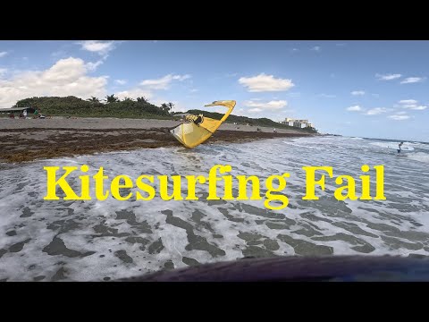Jupiter Kite Fail Kitesurfing Beginner in Surf Strapless Surfboard Cabrinha Switchblade Mikey Mike