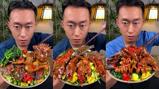 Tasty Chicken Wings, Head, Pork Meat, Pork Ribs, Fried Fish, Elbow And Leafy Greens Mukbang Effect