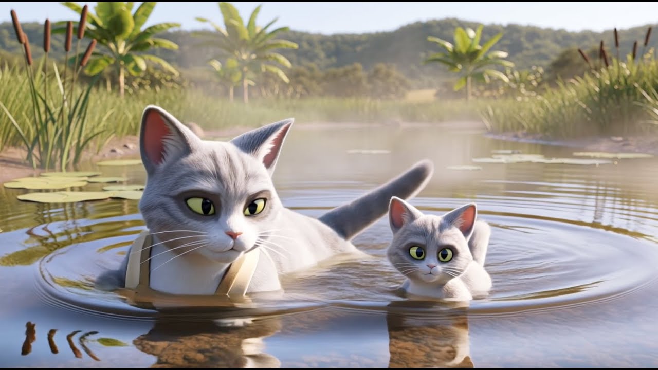 Mama Cat and Baby Cat simple Life in a Village l Selling Vegetables l Walking with Cows