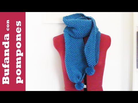 Bufanda pompones en punto de arroz. Tutorial paso a paso. DIY Punto - YouTube