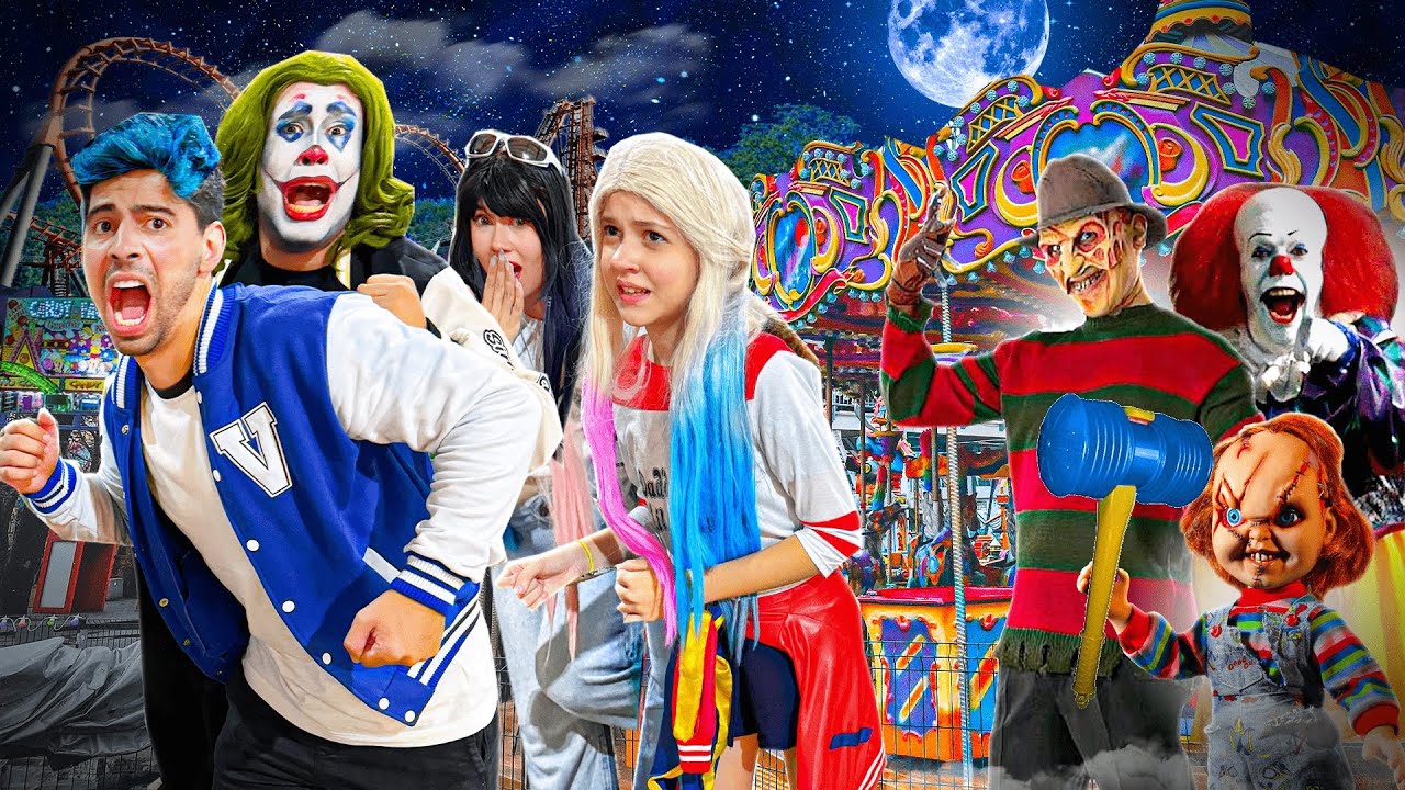 ENTRAMOS EM UM PARQUE CHEIO DE MONSTROS SINISTROS COM A FILHA DA ARLEQUINA !! DEU RUIM!!