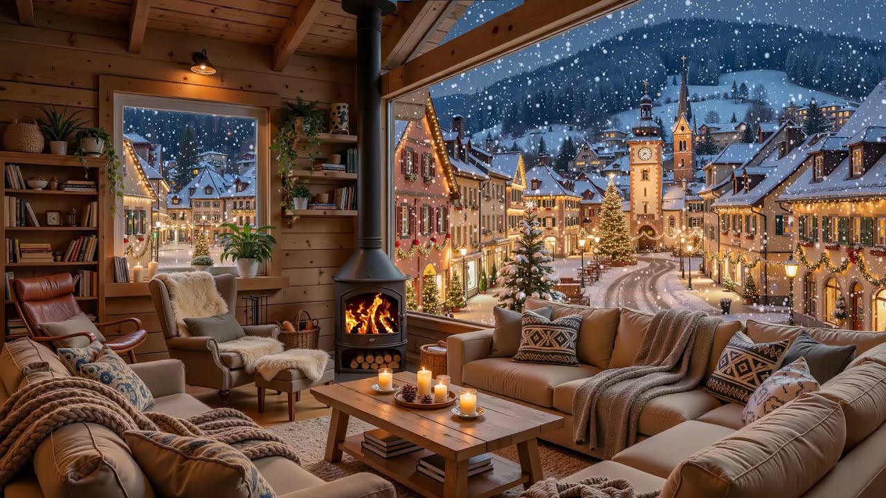 Relaxing Winter New Year Jazz 🎹 Cozy Cabin Piano Jazz with Fireplace & Snowfall for Relax & Calm