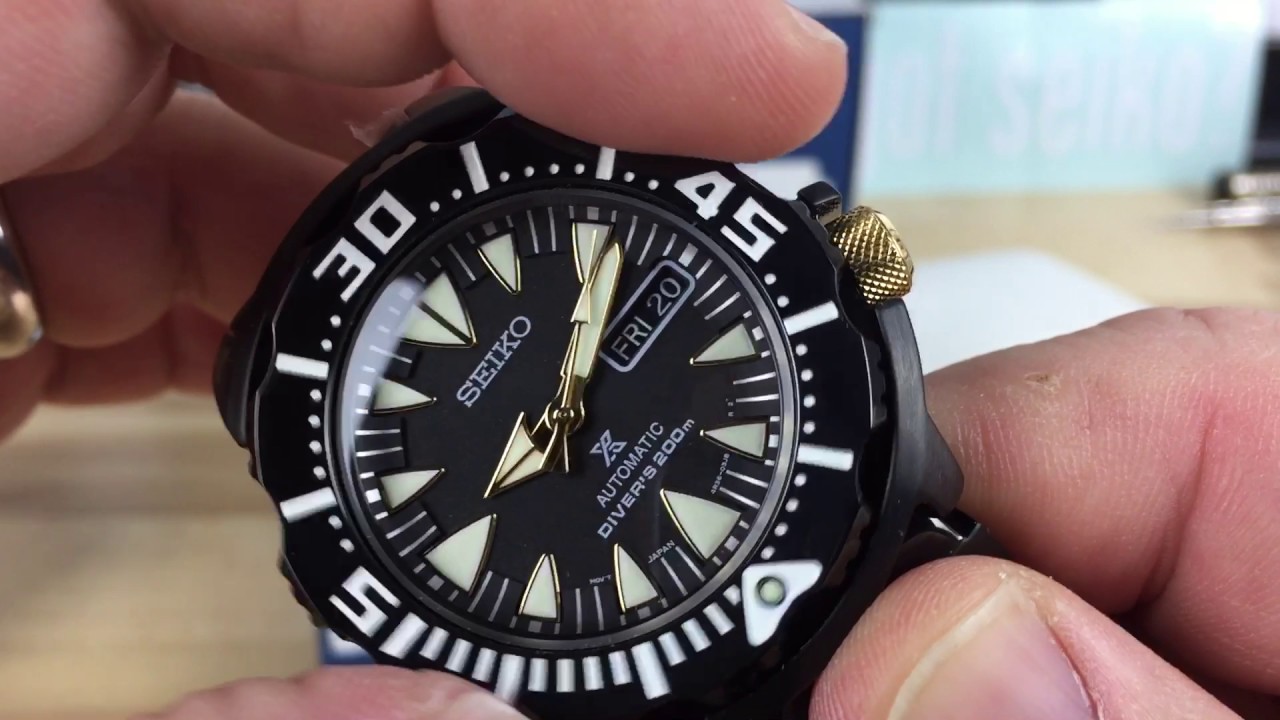 Seiko srp583 black and gold monster - YouTube