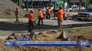 Crews still working to repair water main break on Capital Boulevard in Raleigh