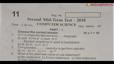 11th Computer Science 2nd MidTerm Question Paper 2018-19 | English Medium | Team Aspirants