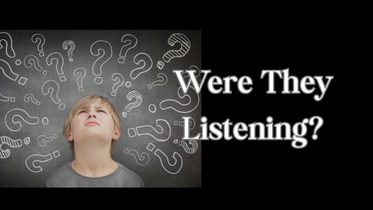 an older woman with white hair on the left, a middle age woman on the right with her finger to her mouth as if saying "shhh" text: Were they listening?