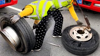 Truck Puncture Tire Replacement Outdoor Rescue