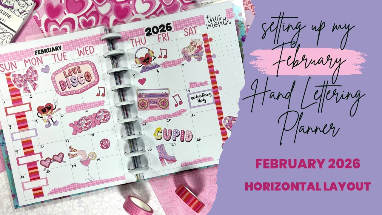 FEB 2026 HAND LETTERING MONTHLY SPREAD | PLAN WITH ME | HORIZONTAL ...
