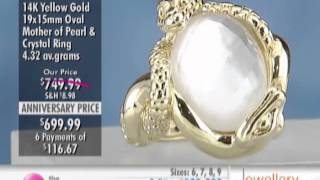 Stefano Oro 14K Gold Mother of Pearl Crystal Ring at The Shopping Channel 458459