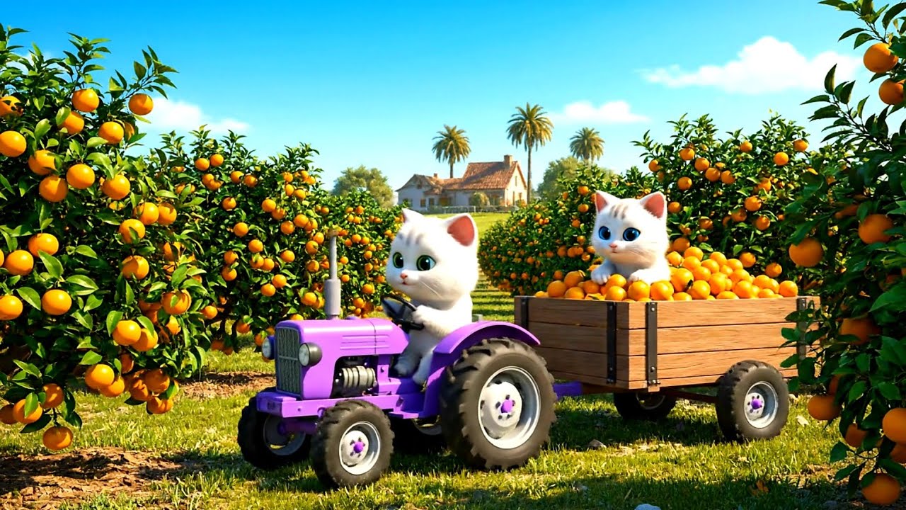 Funny White Cats Drive Tractor in Orange Farm 🍊😹 Cute Cat Farmer Adventure & Funny Animal Video 2026