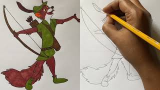 Draw Robinhood the cartoon Fox from Disney Robinhood movie