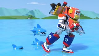鲨鱼攻击 ！跑 ，超级机器人 ！ | 拼接机甲 - 超级英雄救援 | 儿童卡车动画片 screenshot 4