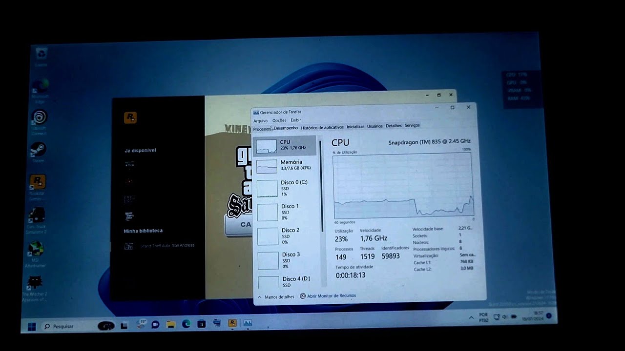 Oneplus 5 Windows 11 Arm, GTA SA(rockstar) "performance  Test"