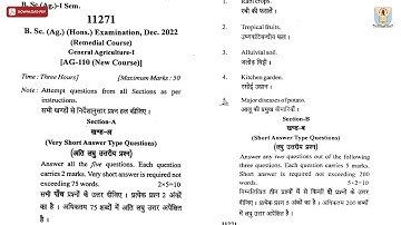 BSC 1ST SEM AG REMEDIAL GENERAL AGRICULTURE 1ST DEC 2022 | CCSU