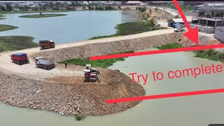 EP07C,Incredible Project Bulldozers laying a New Road and Pushing Soil with a Truck on a Big River