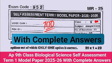 9th class biological science SA Term 1 model paper with answer 2025|💯ap 9th biology sa1 exam paper