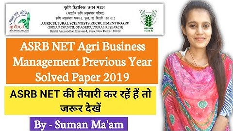 ASRB NET Agribusiness Management Previous Year Solved Paper 2019|ICAR JRF,NET 2021|Agriculture & GK