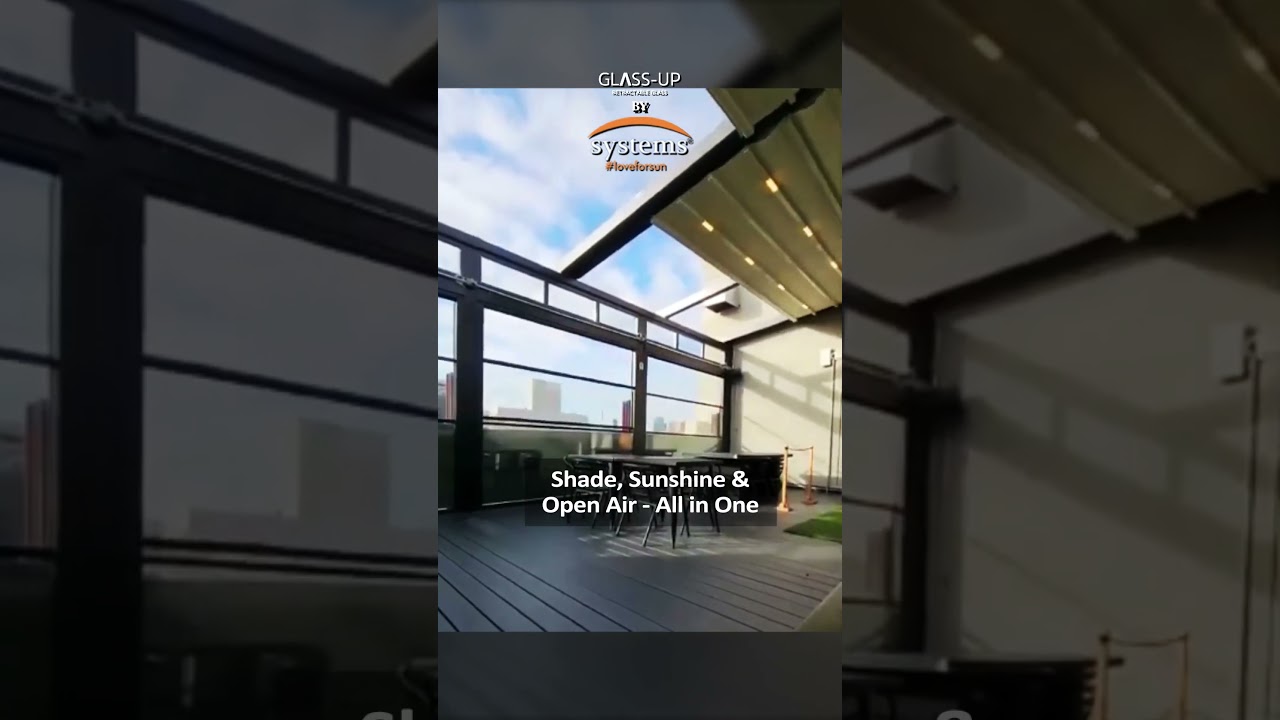 Ultimate Patio Upgrade:Retractable Pergola & Guillotine Glass Sides for Shade, Sun & Open-Air Living