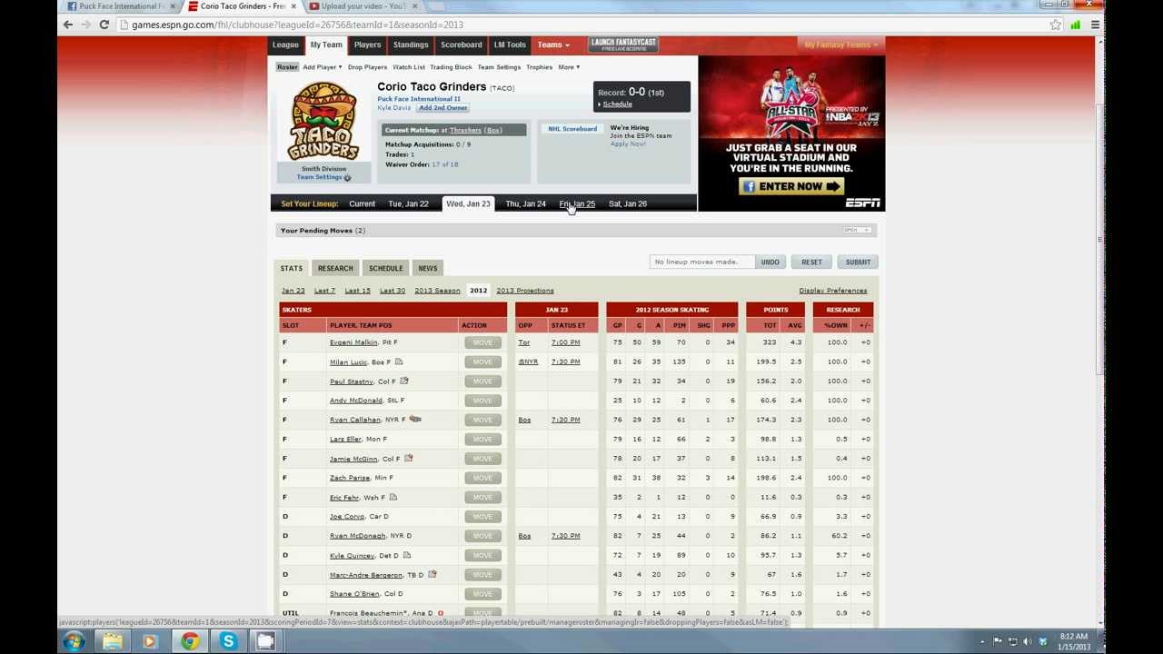 How to set your lines in ESPN Fantasy Hockey Tutorial ...