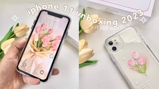 iphone 11 in 2023🌷 unboxing aesthetic + set-up + camera + accessories // white