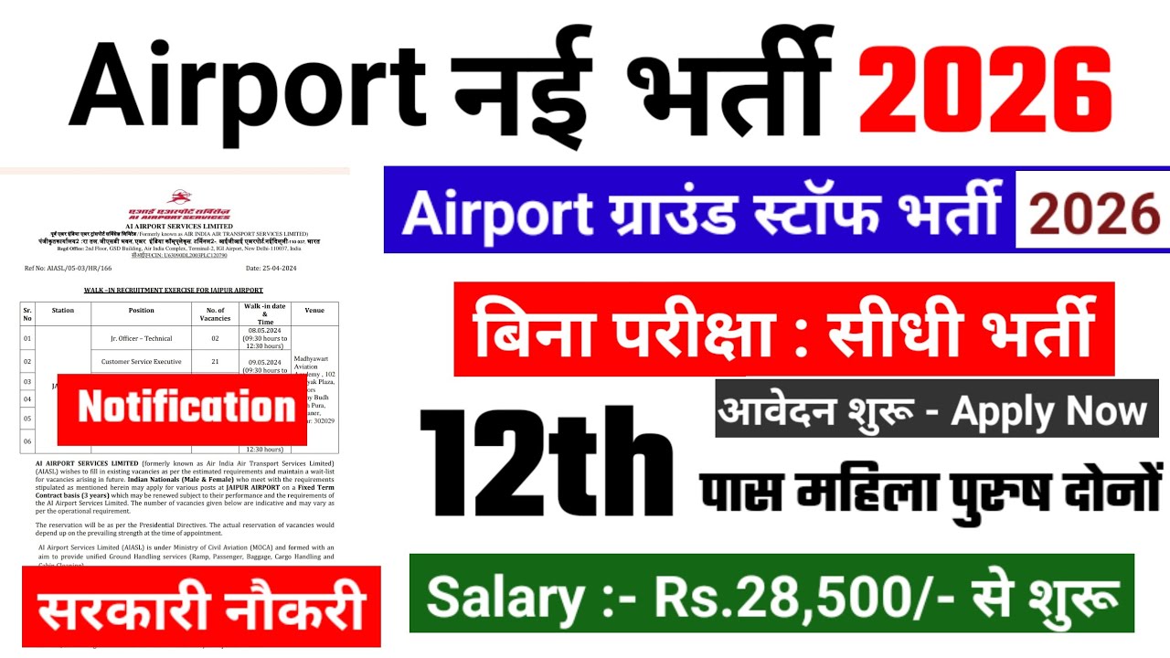 Airport में निकली भर्ती | Airport Vacancy 2026 | Airport Ground staff ...
