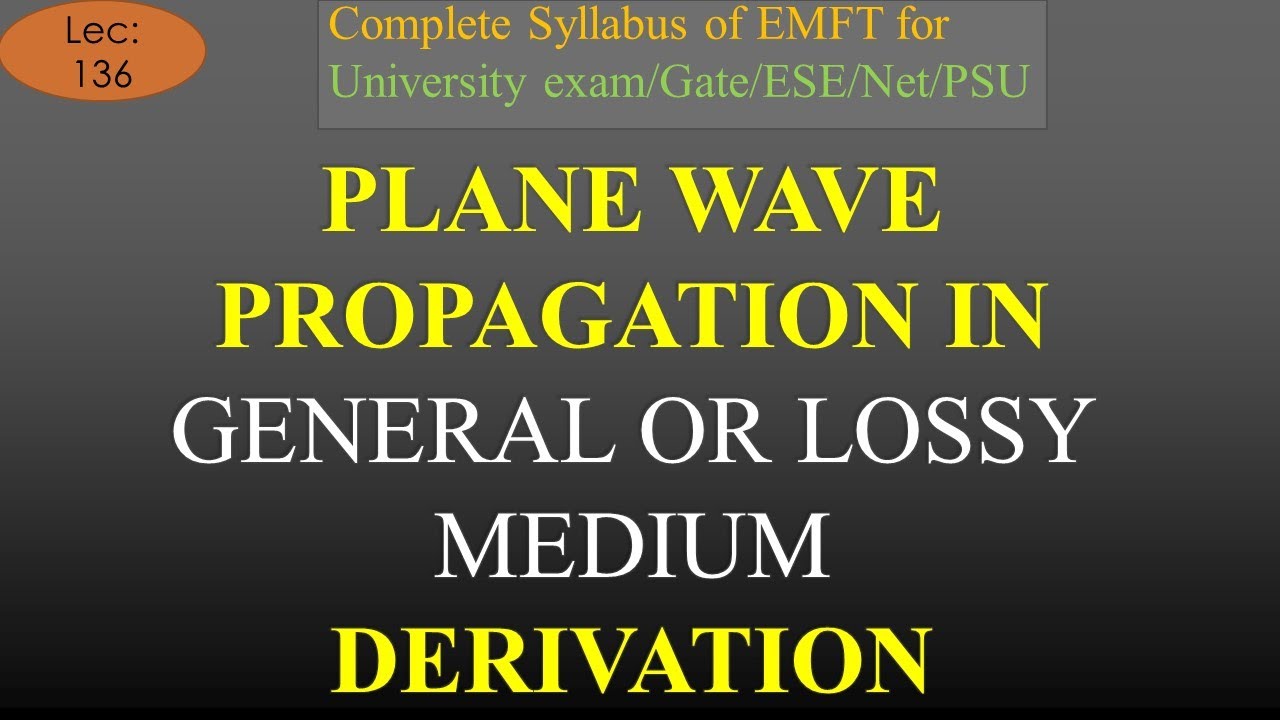 EMFT | Lec 136 | Plane Wave Propagation in General or Lossy Medium ...