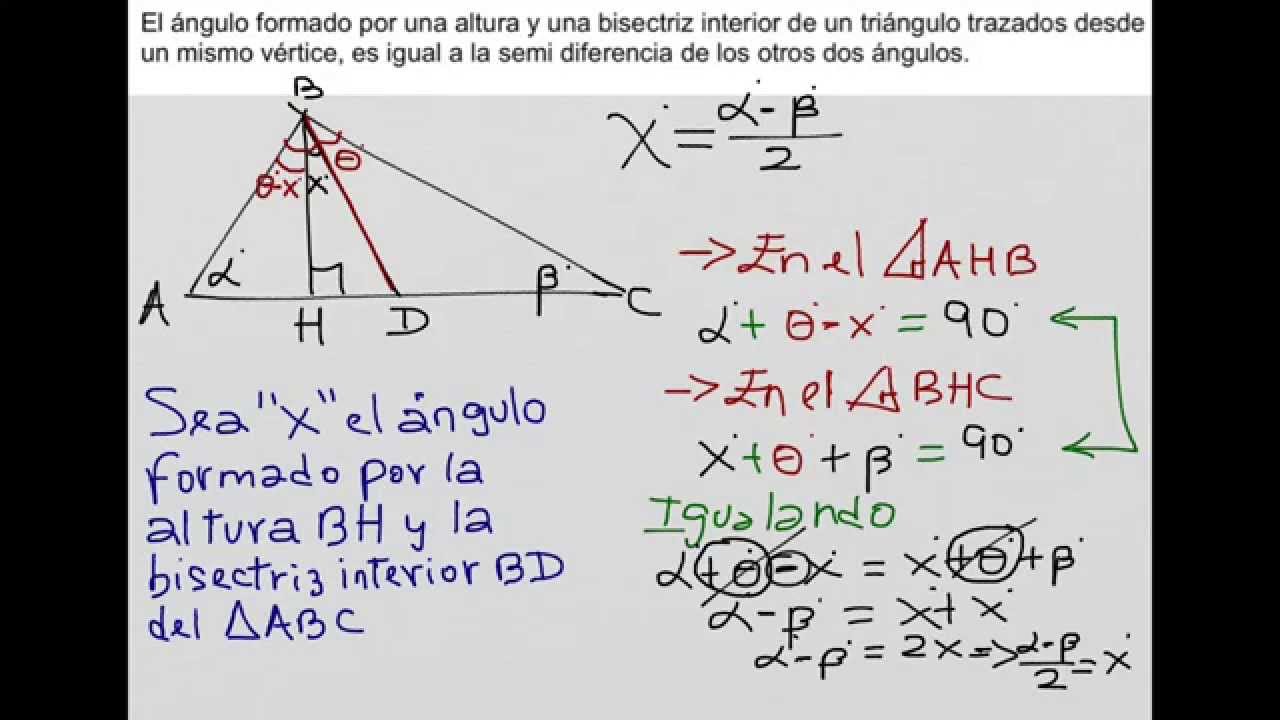 Ángulo formado por altura y bisectriz es semidiferencia de los otros ...