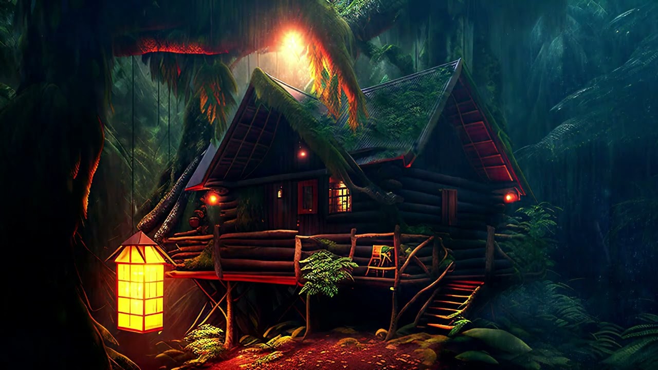 Relaxing Rainy Night at the Forest Cabin | Cozy Ambient Music for Deep Sleep & Stress Relief