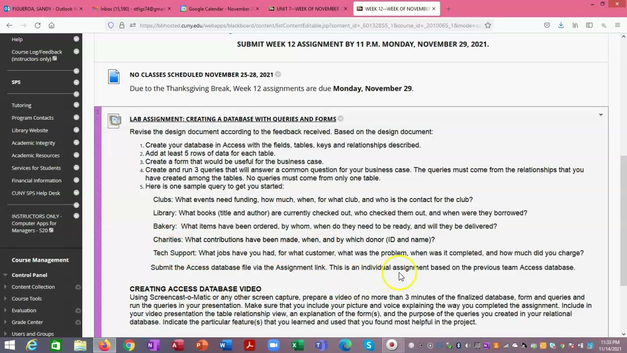 CIS 101 ORIENTATION TO NOVEMBER 15 ASSIGNMENTS - YouTube