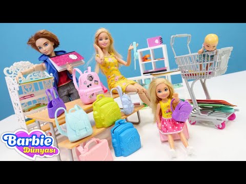 Barbie oyunları! Barbie ailesi, Chelsea için okul alışverişi yapıyor!