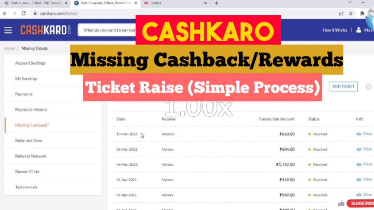 How to Add Missing Cashback in Cashkaro | How to Raise ticket in Cashkaro | Cashkaro Recent Clicks