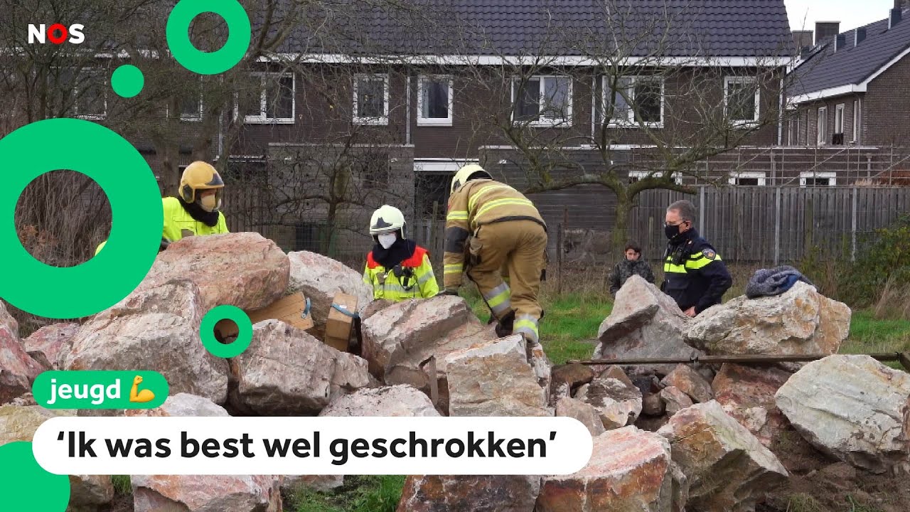 Reddingsactie voor Toine (12) die klem zat tussen grote stenen