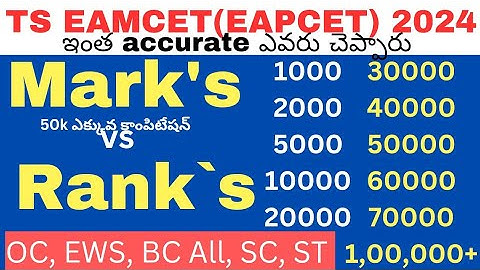 Ts Eamcet 2024 Marks vs Rank| Rank vs Marks For Eamcet 2024| ఎంసెట్ లో ఎన్ని మార్క్స్ కి ఎంత ర్యాంక్