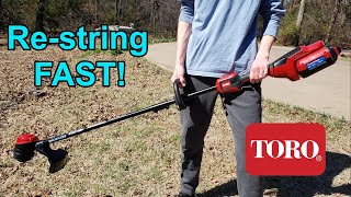 How to restring RELOAD STRING on TORO 60V weed trimmer weedeater