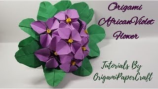 Origami Flower: How To Make Origami African Violet (Flower,Stamen, Leaf, Stem)