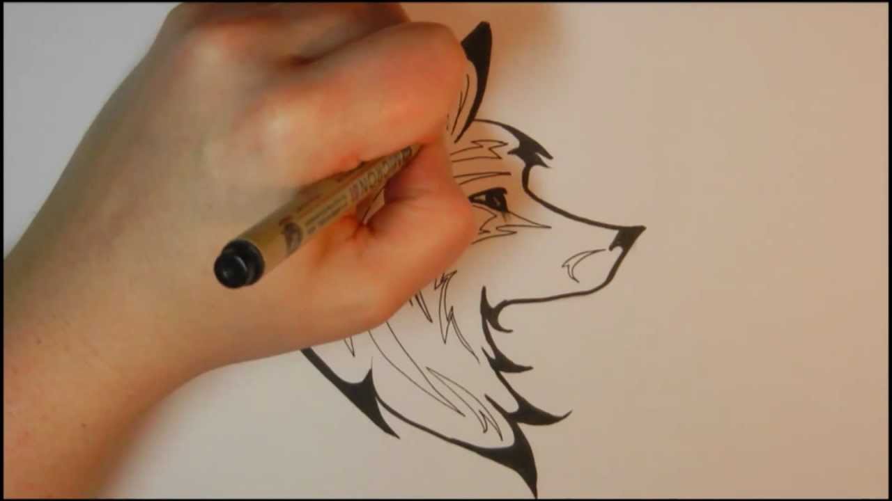 How To Draw A Tribal Wolf Youtube