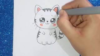 رسم لطيف - رسم قطه كيوت بالخطوات - تعلم الرسم بالخطوات HOW TO DRAW A SUPER CUTE CAT