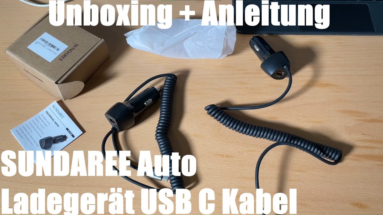 SUNDAREE Auto Ladegerät USB C Kabel,38W 12V Kfz Handyladegeräte QC 3.0+Type  C Unboxing und Anleitung 