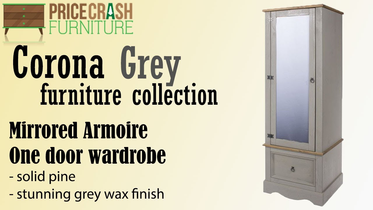 Corona Grey Washed Armoire With Mirrored Door Wardrobe By Core